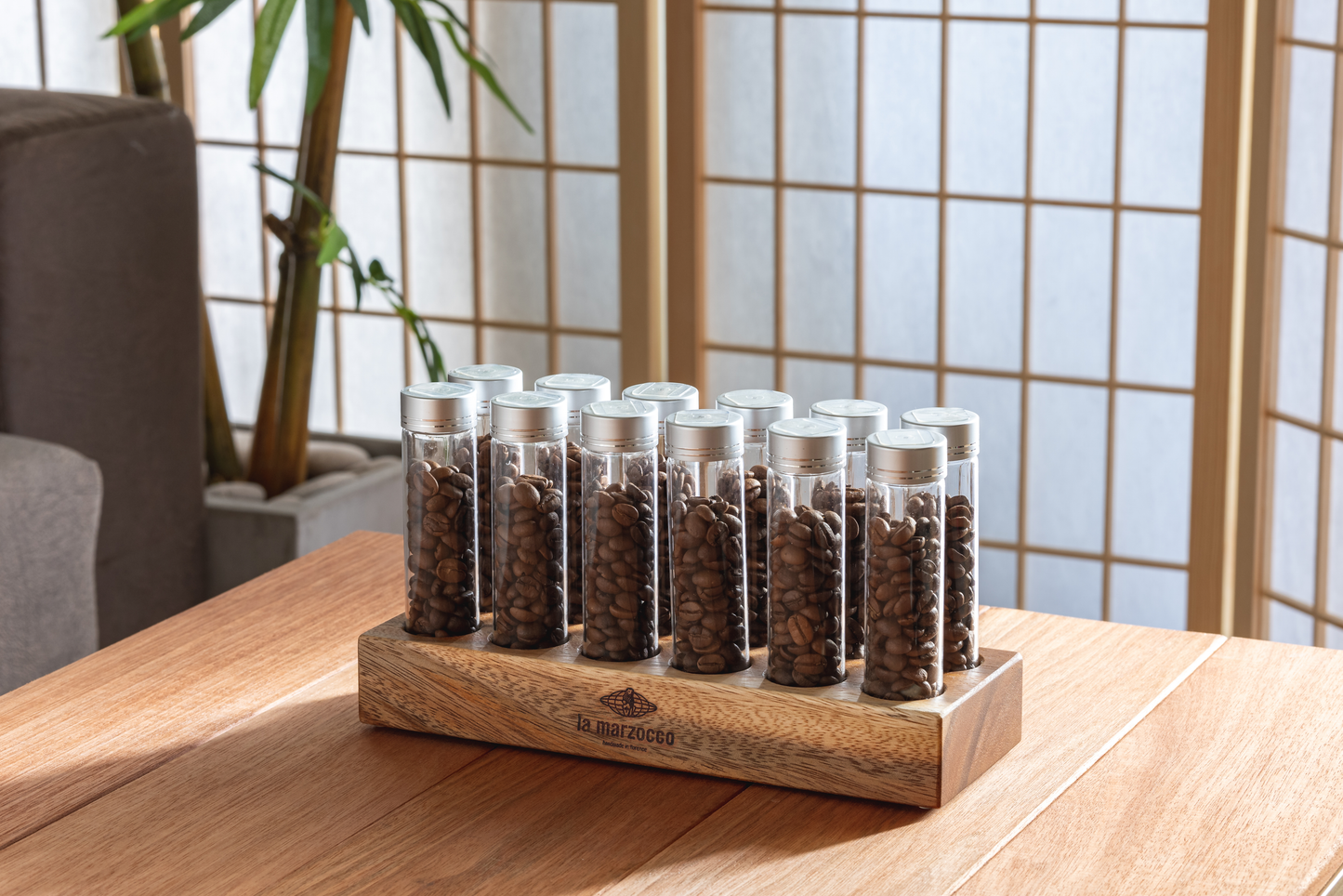 12 Tubes Wood 20g / 25g Coffee Beans Storage Tubes w optional Degas Valve
