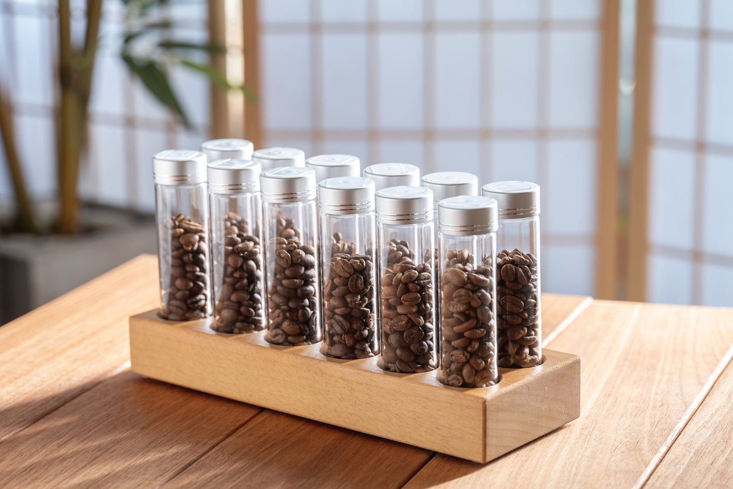 12 Tubes Wood 20g / 25g Coffee Beans Storage Tubes w optional Degas Valve