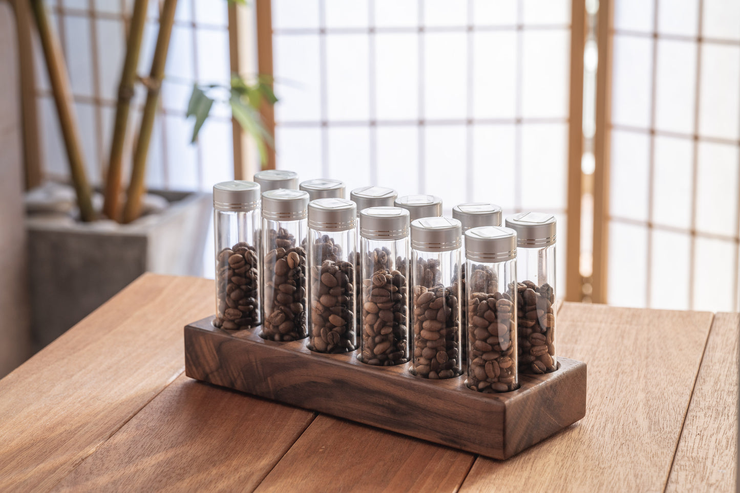 12 Tubes Wood 20g / 25g Coffee Beans Storage Tubes w optional Degas Valve