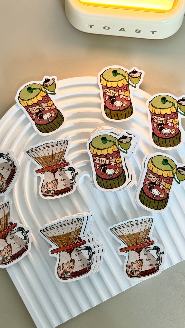 Coffee-Themed Cat Stickers